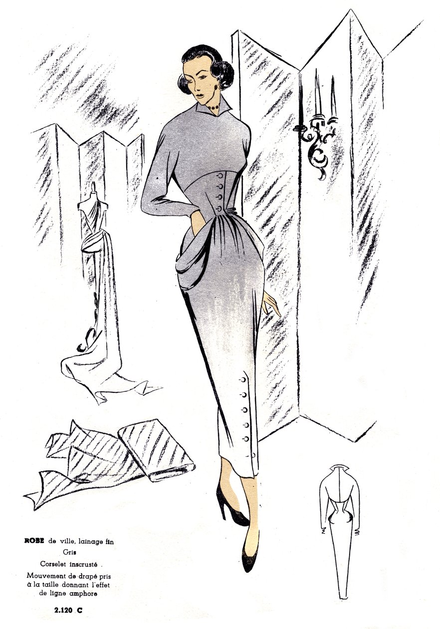 Französische Mode, Wollstadtkleid-Design von Unknown artist