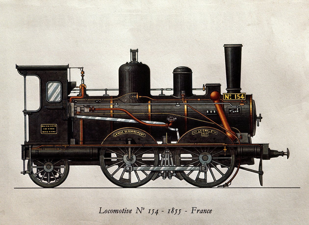 Französischer Zug: Lokomotive Nummer 154 von 1855. Gravur. Paris, Kunstgewerbemuseum von Unknown artist