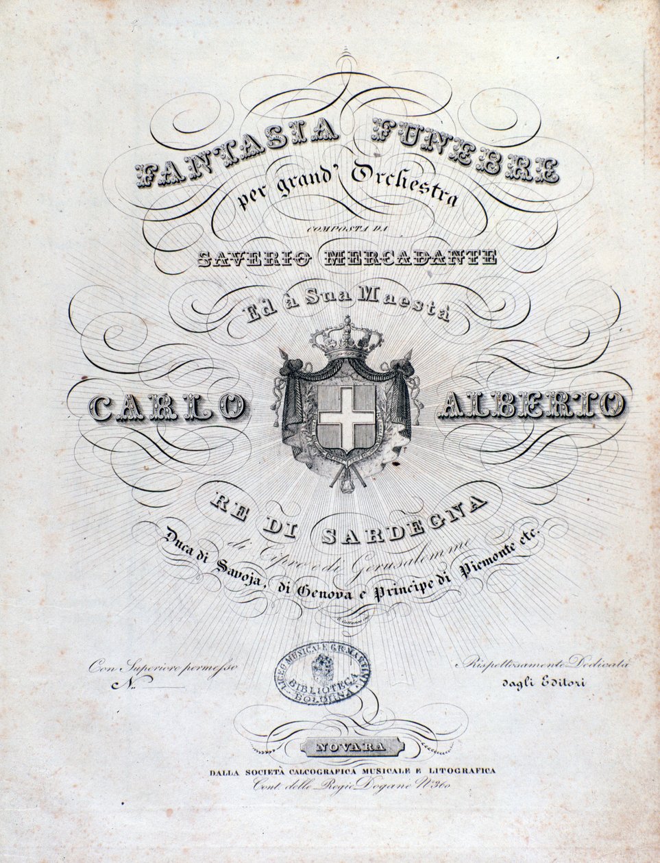 Frontispiz für Fantasia funebre, Orchesterwerk von Mercadante von Unknown artist