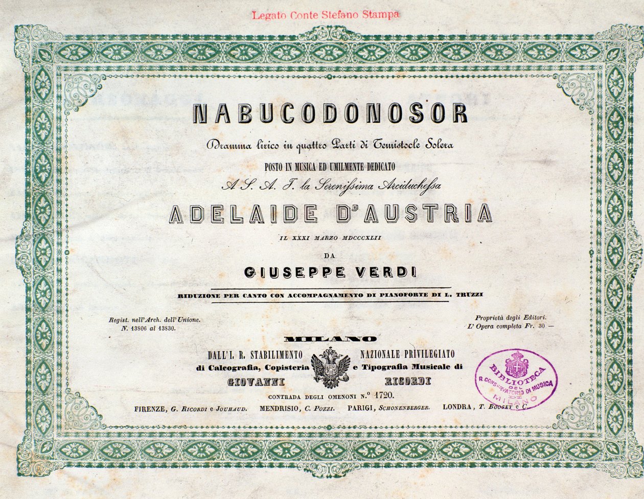 Frontispiz der Partitur der Oper Nabucco von Giuseppe Verdi von Unknown artist
