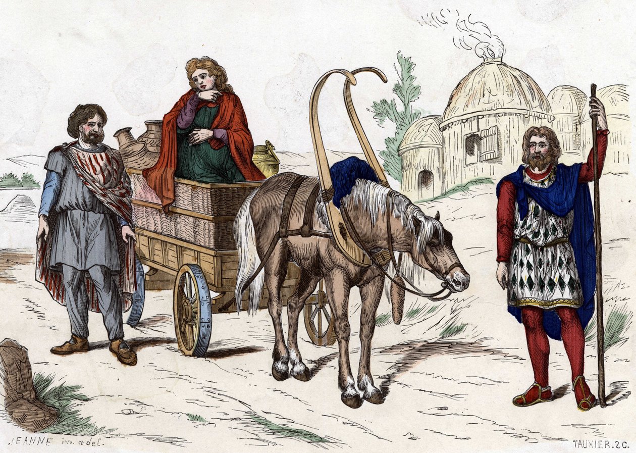 Gallische Behausung, Frau, Bauer, Wagen, reicher Bauer, Geschirr. von Unknown artist