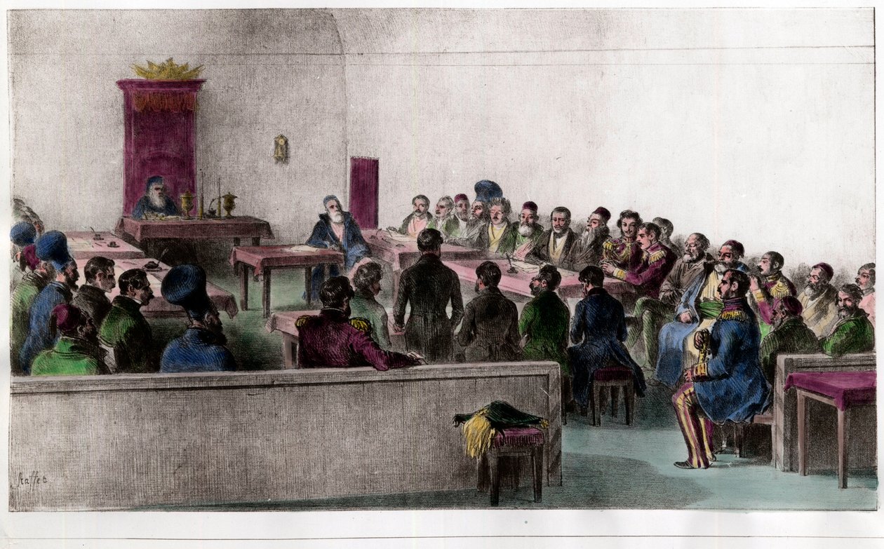 Generalversammlung der Bojaren, Mitglieder der russischen Aristokratie. Gravur des 19. Jahrhunderts. Private Sammlung von Unknown artist