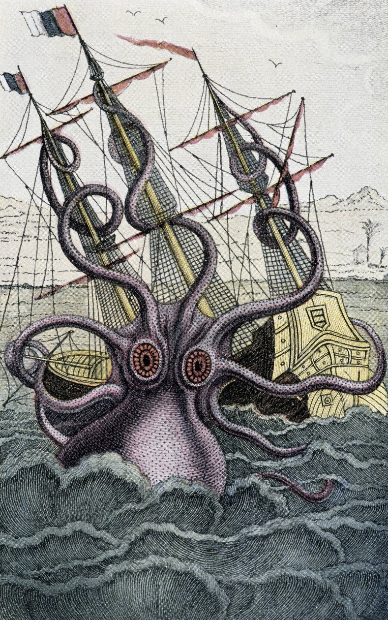 Riesiger Oktopus (Kraken) greift ein Schiff an - von Denys-Montfort in „Histoire naturelle des mollusques“, Paris von Unknown artist