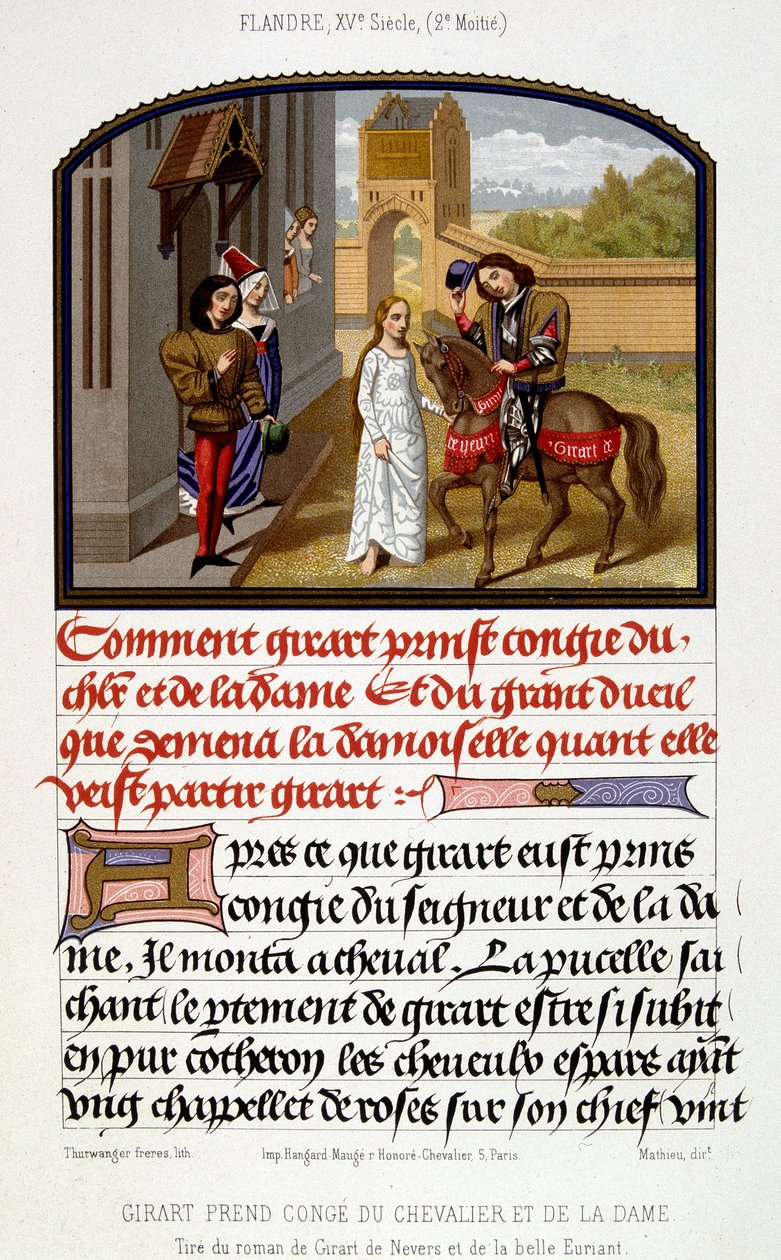Girart verabschiedet sich vom Ritter und der Dame - Faksimile einer Beleuchtung des 15. Jahrhunderts von Unknown artist