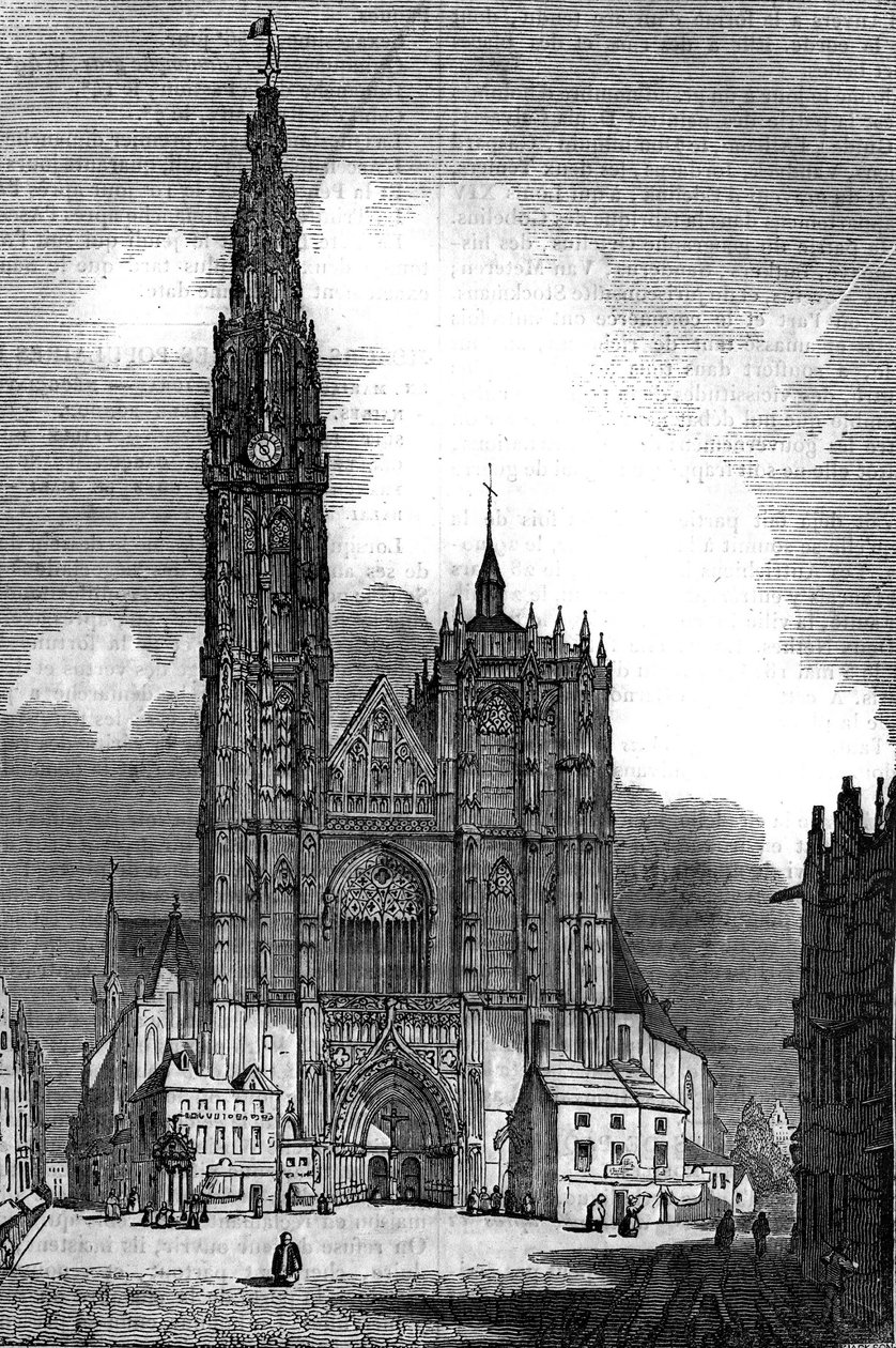 Gotische Architektur: Ansicht der Kathedrale Notre Dame in Antwerpen. von Unknown artist