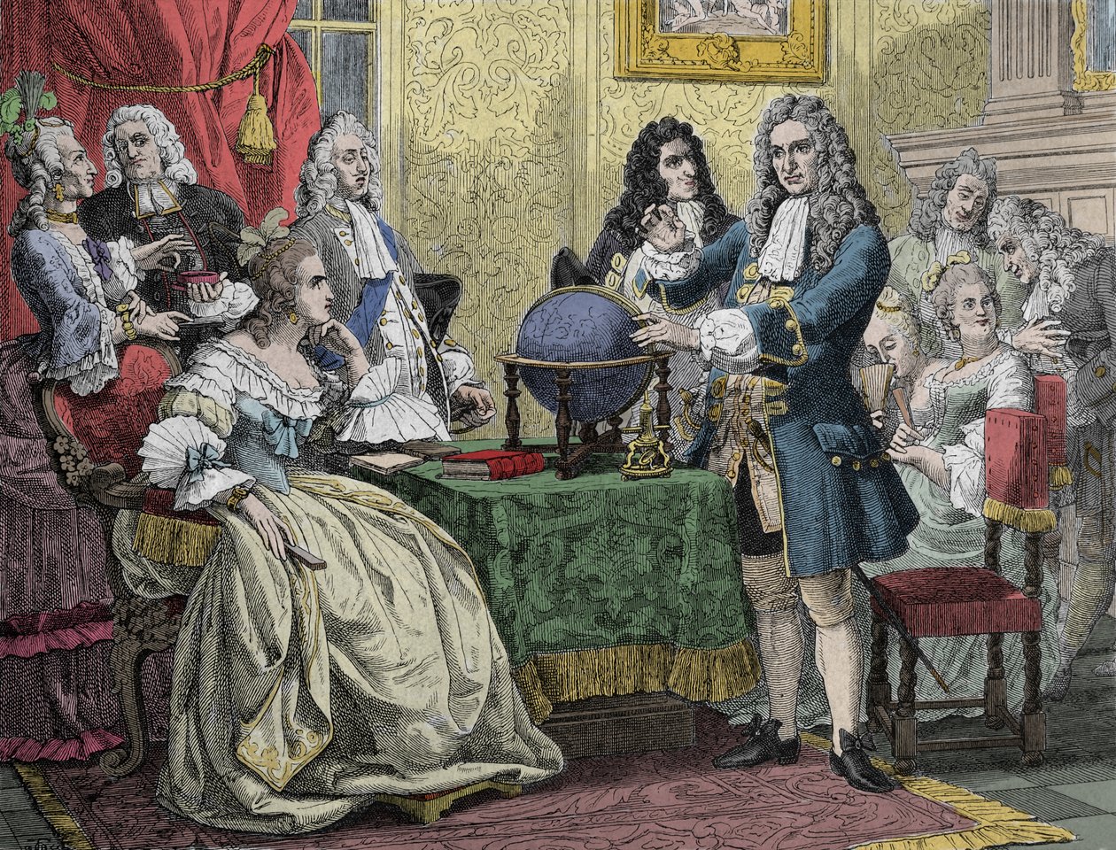 Gottfried Wilhelm Leibniz (1646-1716) besucht Königin Sophie Charlotte von Preußen (Sophie-Charlotte von Hannover) von Unknown artist
