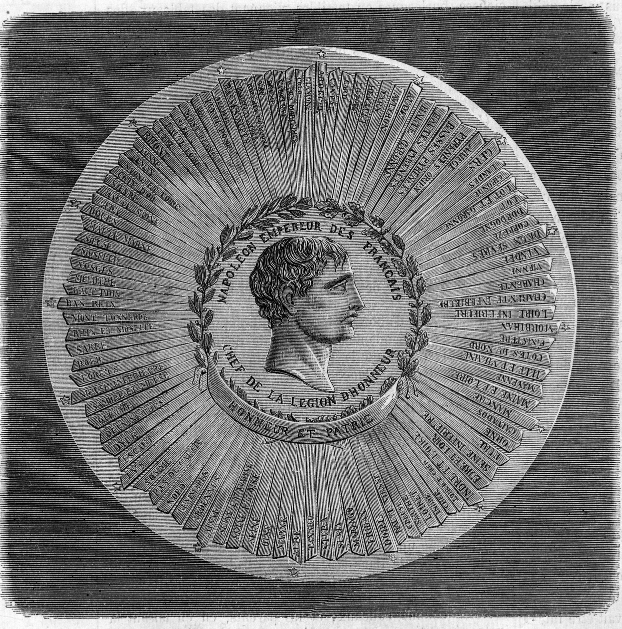 Großes Siegel von Napoleon I Bonaparte (1769-1821) im Jahr 1804: „Napoleon Kaiser der Franzosen, Oberhaupt der Ehrenlegion. Ehre und Vaterland“. Gravur in „Das Illustrierte Universum“ von Unknown artist