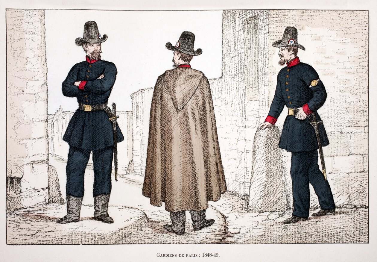Friedenswächter (1848-1849). Farbradierung zur Illustration „Geschichte des Friedenswächterkorps“ Buch veröffentlicht unter der Schirmherrschaft von Louis Lepine (1846-1933), Polizeipräfekt von Paris, von Alfred Rey (1864-?) und Louis Feron von Unknown artist