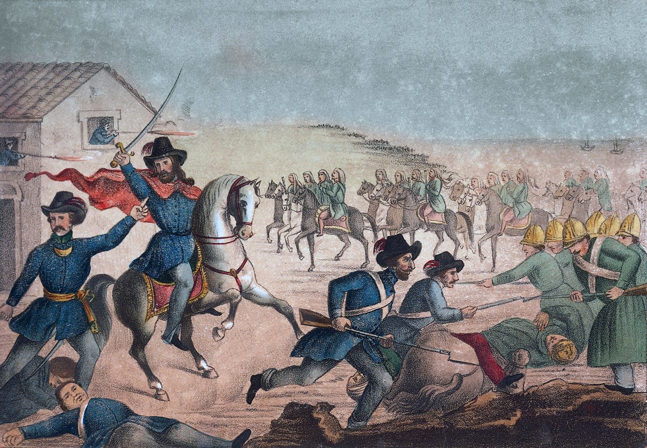 Guerra Grande: Garibaldi in der Schlacht von San Antonio, 8. Februar 1846 - Uruguay - Uruguayischer Bürgerkrieg: Giuseppe Garibaldi während der Schlacht von San Antonio in Uruguay am 8. Februar von Unknown artist