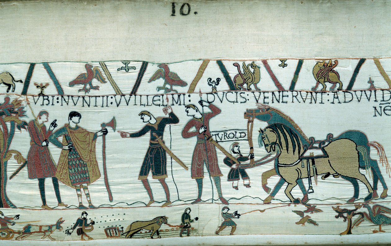 Harold, der kam, um dem Herzog der Normandie Wilhelm dem Eroberer (1027-1087) mitzuteilen, dass er nach dem Tod von Eduard dem Bekenner der Nachfolger der englischen Krone sein würde, wurde von Graf Guy de Ponthieu gefangen genommen. von Unknown artist