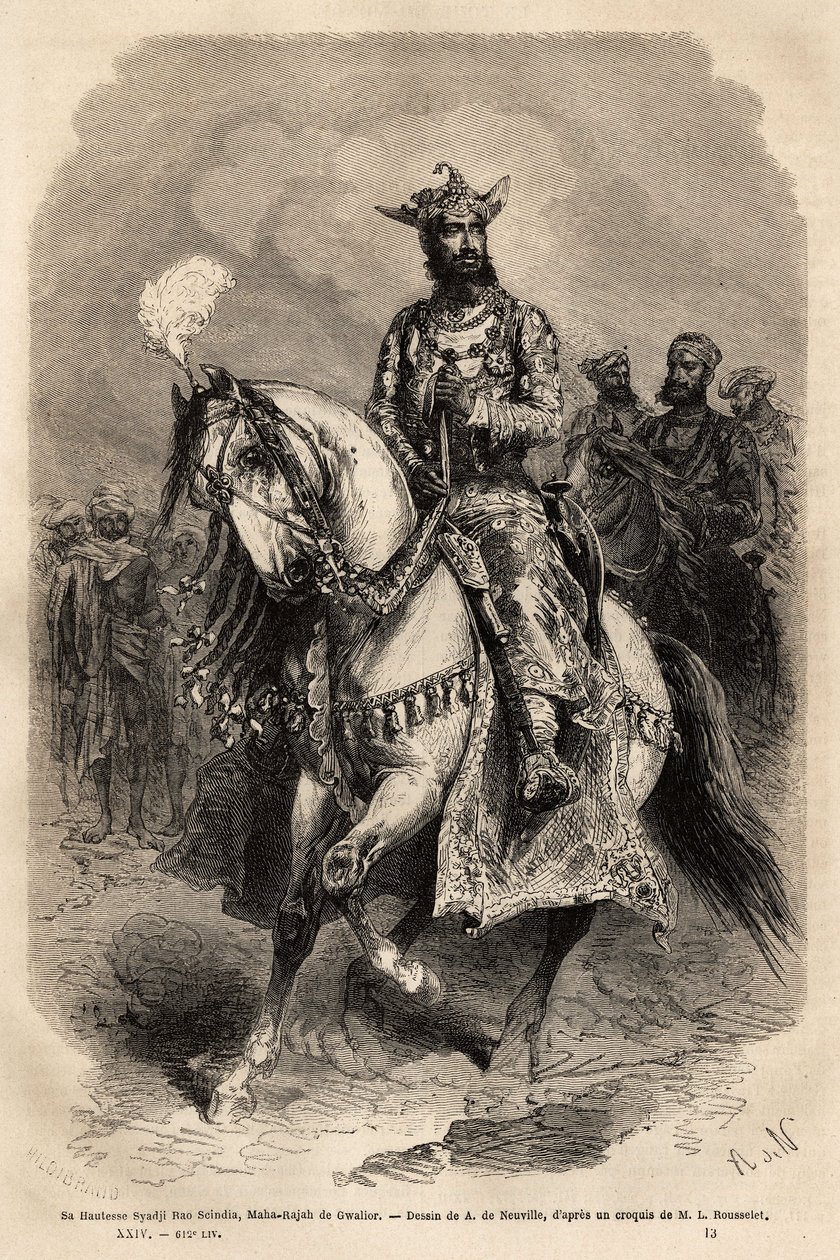Seine Hoheit Syadji Rao Scindia (1846-1886), Maharadscha von Gwalior (heutiges Madhya Pradesh). Gravur zur Illustration von L