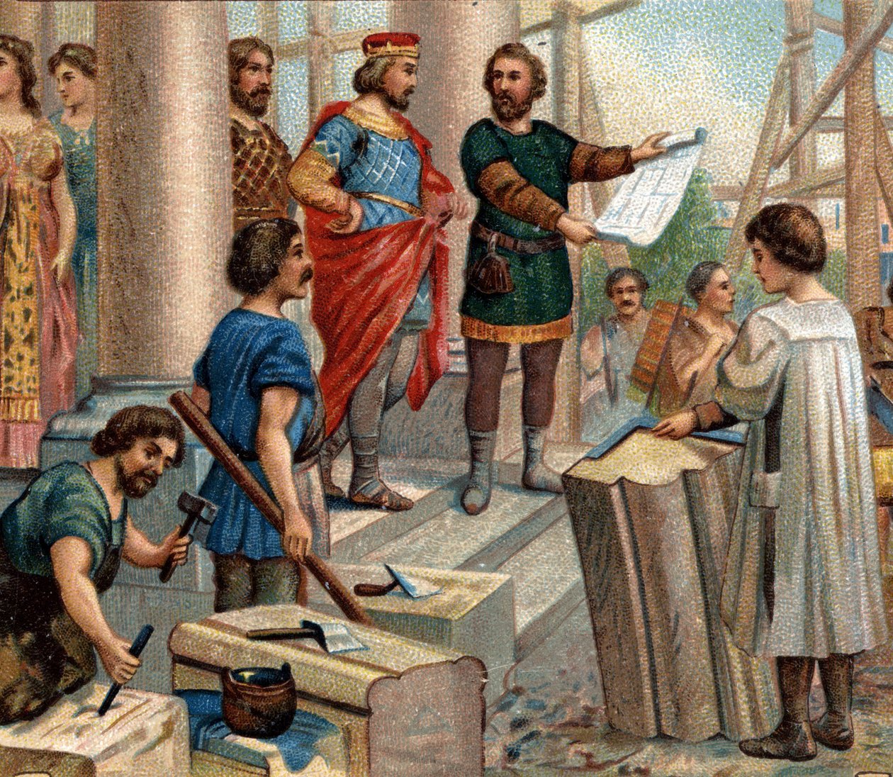 Historische Episoden berühmter Städte: Clovis wählt Paris als ständigen Wohnsitz (im Jahr 508). Chromolithographie des 19. Jahrhunderts von Unknown artist