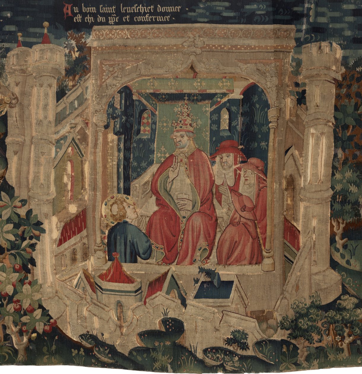 Geschichte von Saint Piat und Saint Eleuthère, Szene 9: Der Heilige Éleuthère wird vom Papst als Bischof von Tournai bestätigt von Unknown artist