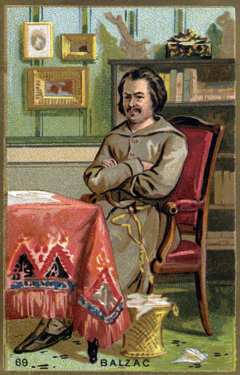 Honoré de Balzac (1799 - 1850) in seinem Büro. Chromolithografie des 19. Jahrhunderts. von Unknown artist