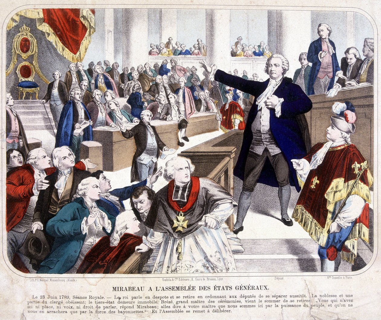 Honoré Gabriel Riqueti, Graf von Mirabeau (1749-1791) bei der Versammlung der États Généraux: „Gehen Sie und sagen Sie Ihrem Herrn, dass wir hier durch die Macht des Volkes sind und dass sie uns nur durch die Gewalt der Bajonette genommen werden“ am 23. von Unknown artist