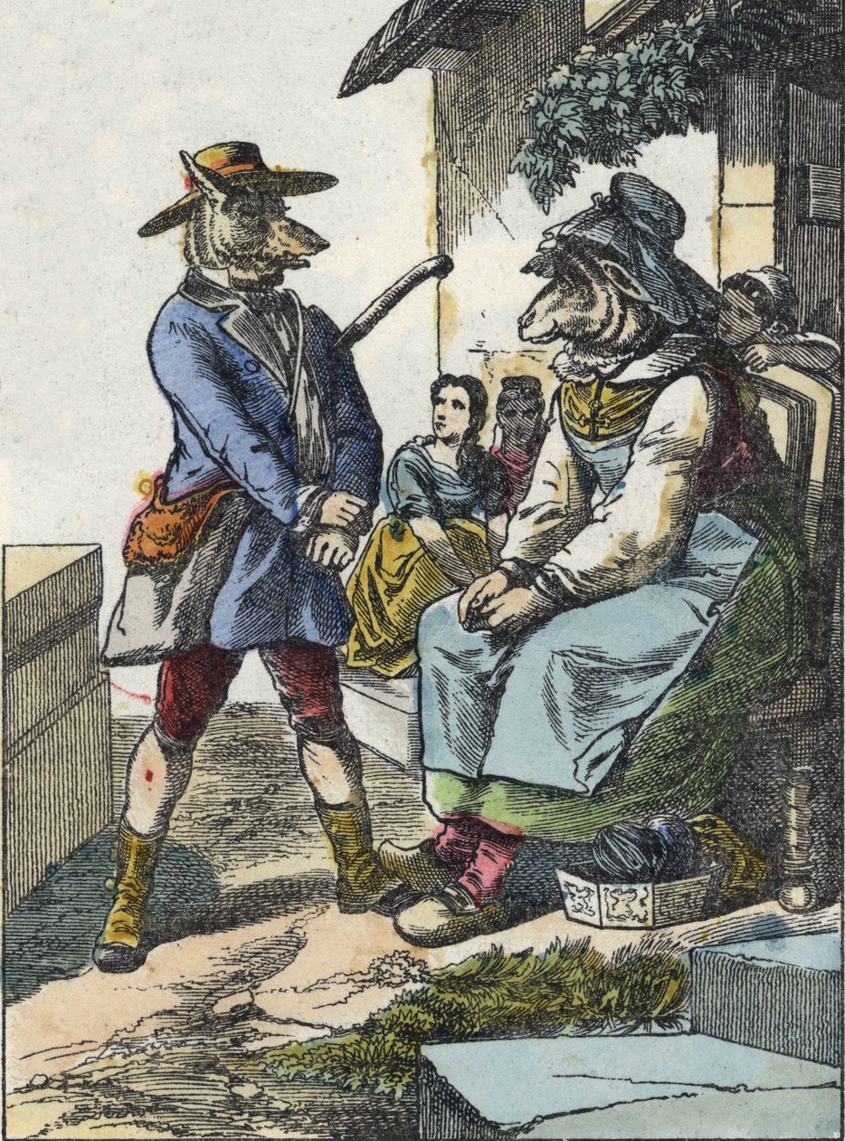 Illustration des Märchens „Gute Mutter Schaf“. In „Märchen aus dem Heim für die Kleinen“. Anonyme Gravur aus dem 19. Jahrhundert von Unknown artist