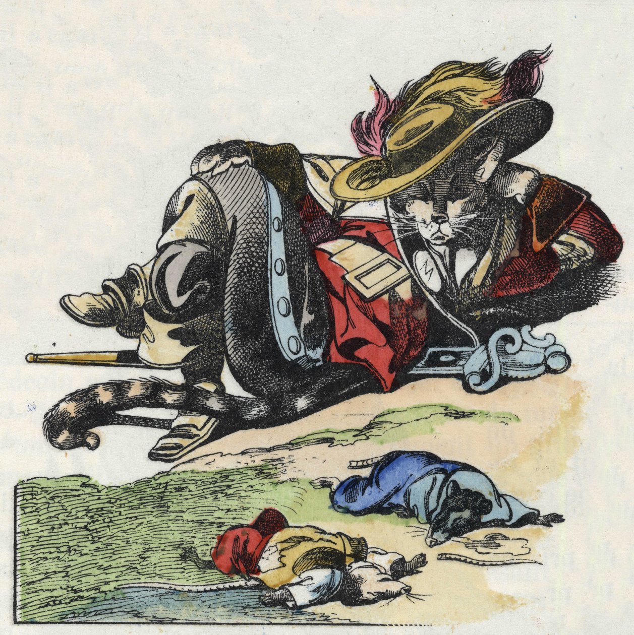 Illustration des Märchens „Der schreckliche Raminagrobis und die Mäuse“, Charakter aus Fabeln von Jean de la Fontaine. In „Tales from the home for the little ones“. Anonyme Gravur des 19. Jahrhunderts von Unknown artist