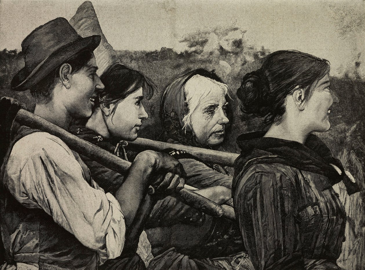 Auf den Feldern, Gravur von F Cantagalli nach einem Gemälde von Egisto Ferroni aus L