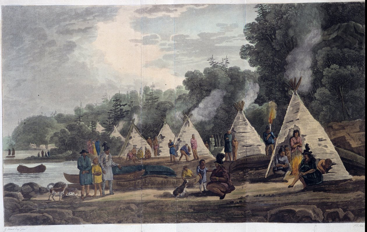 Indianerlager; in „Travels through Canada“ von George Heriot, ed. London von Unknown artist