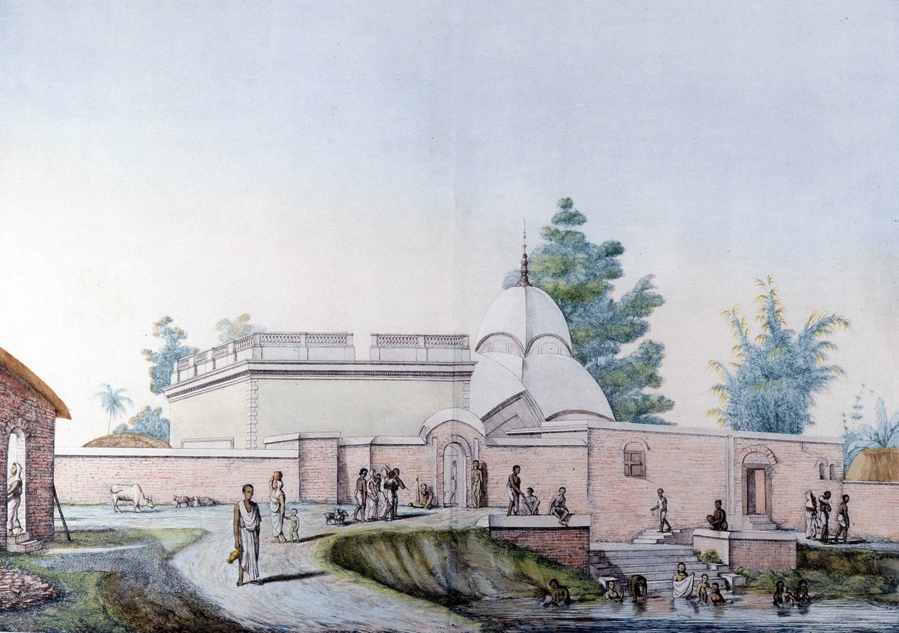 Indische Kultur und Zivilisation: Bad im Fluss Hooghly in Kalkutta (oder Kolkata), Indien. Gravur 1808 von Unknown artist