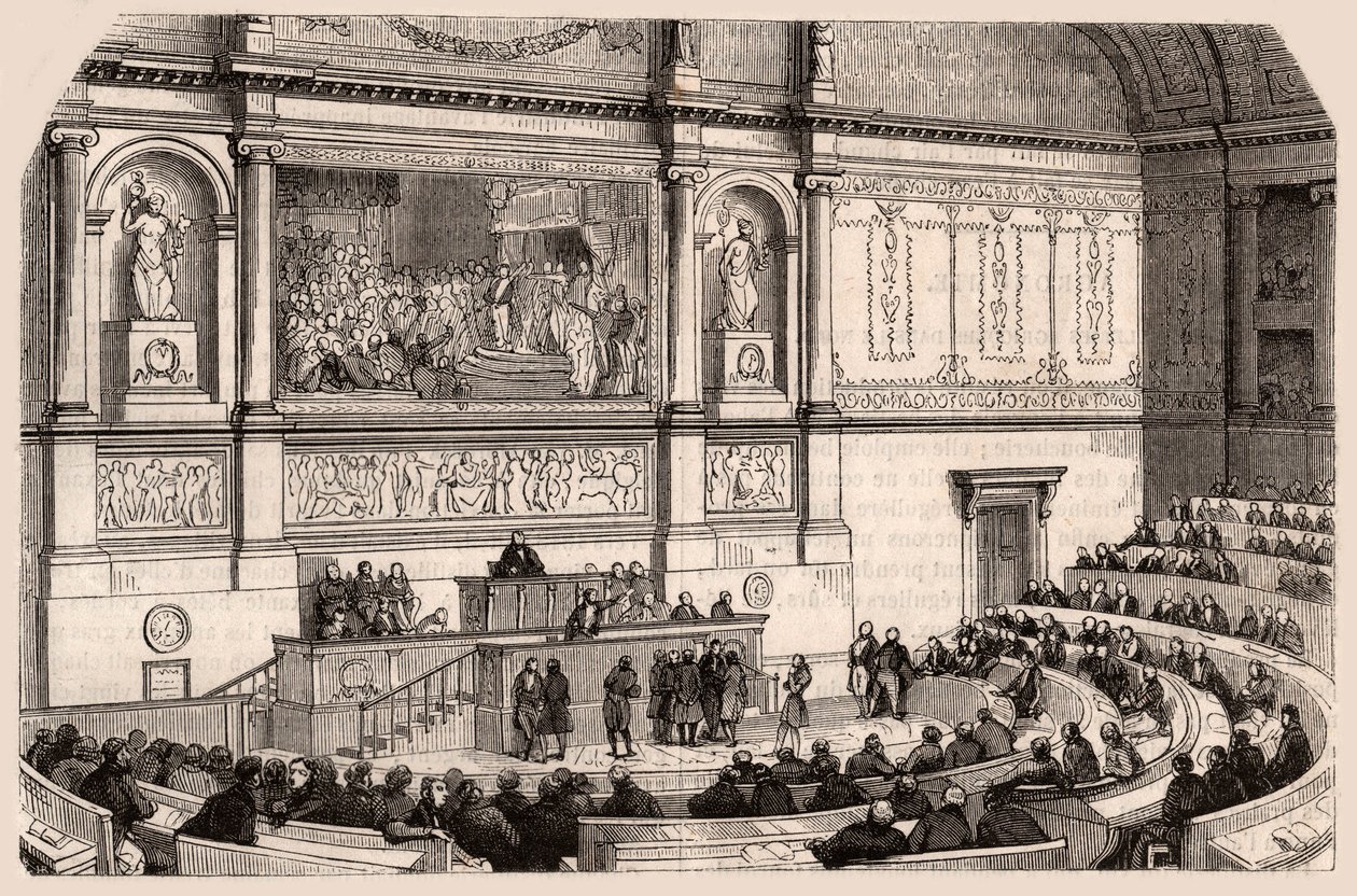 Innenansicht der Nationalversammlung bei einer Sitzung der Abgeordnetenkammer, Paris, Frankreich von Unknown