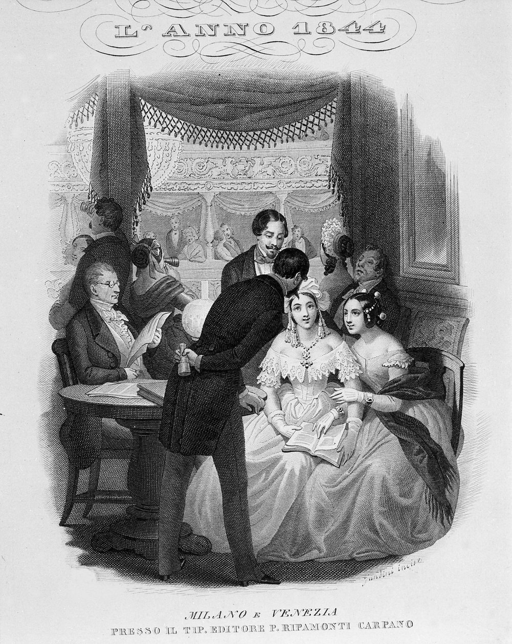 Innenansicht einer Loge des Teatro alla Scala. 1844 von Unknown artist