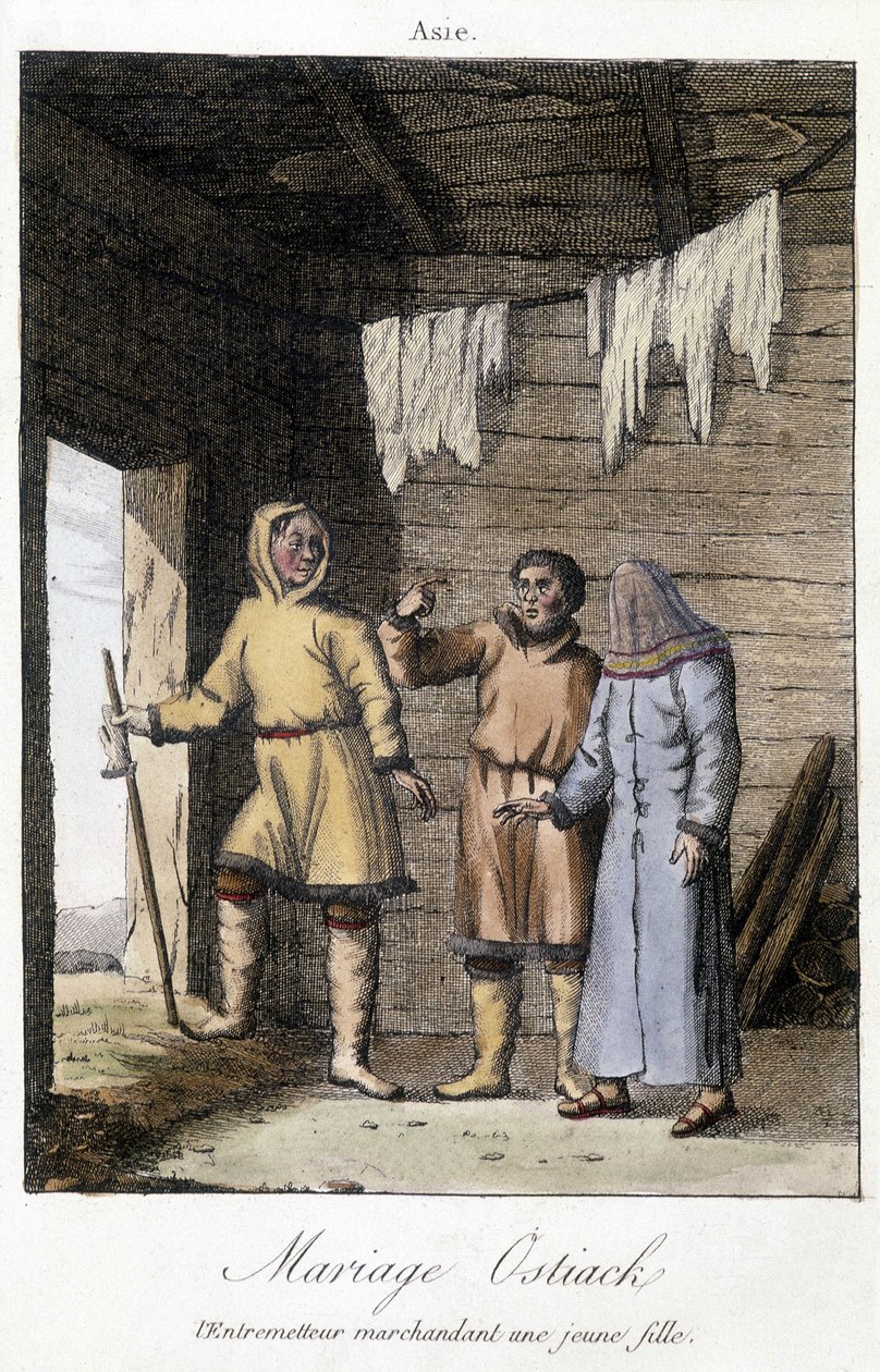 Vermittler feilscht um ein junges Mädchen für eine Hochzeit Ostiak (Khanty oder Khante) (Paleosibirischer Jägerstamm im Waldgebiet des mittleren Ob-Tals) von Unknown artist