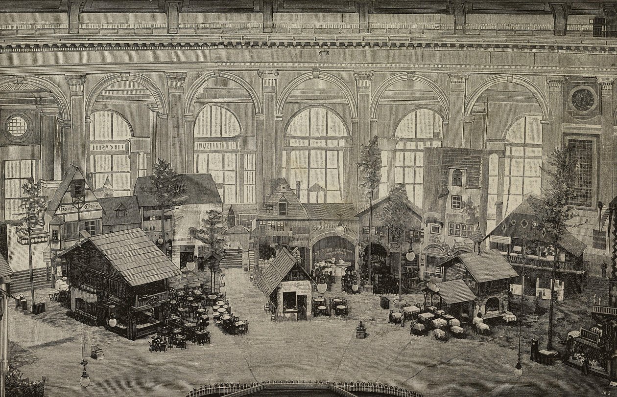 Internationales Pavillon bei der Internationalen Ausstellung von Wien, Österreich, Gravur aus einem Foto von Huber aus L