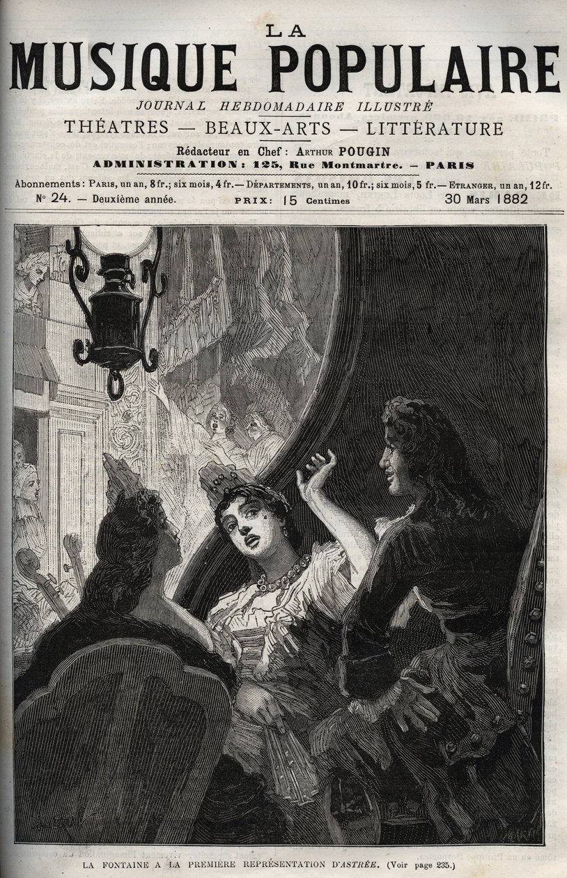 Jean de La Fontaine bei der Uraufführung der Oper „Astrée“ von Pascal Collasse - Gravur in „La musique populaire“ - 1882 von Unknown artist