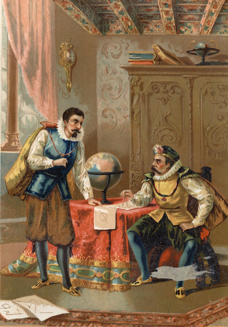Johannes Kepler (Keppler) (1571 - 1630) mit Tycho Brahe (1546-1601), Astronomen, Prag im Jahr 1600 - nach „La Ciencia y sus Hombres“ von Louis Figuier, Barcelona 1881 von Unknown artist