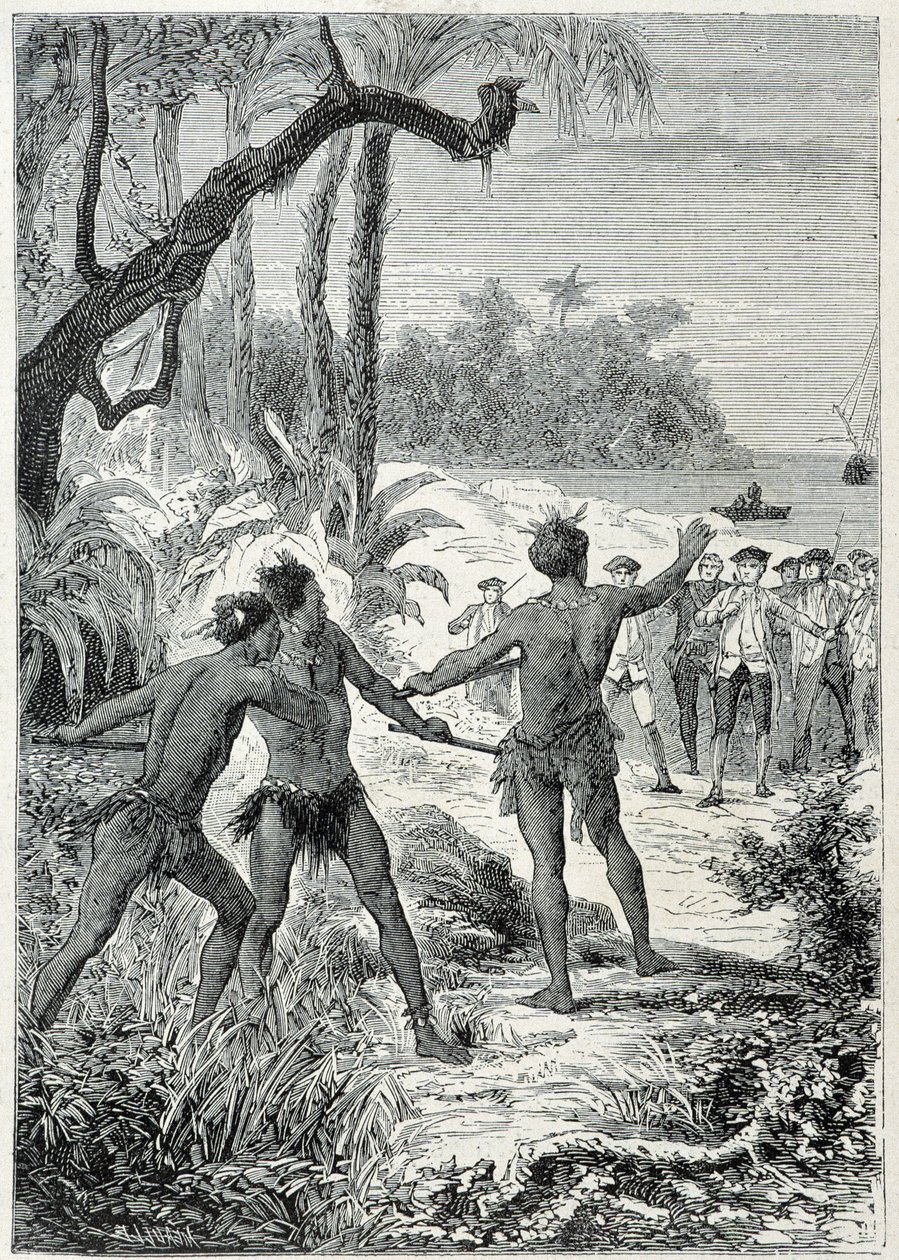 Reise von Kapitän James Cook (1728-1779) nach Neuguinea: die erste Begegnung mit den Eingeborenen von Unknown artist