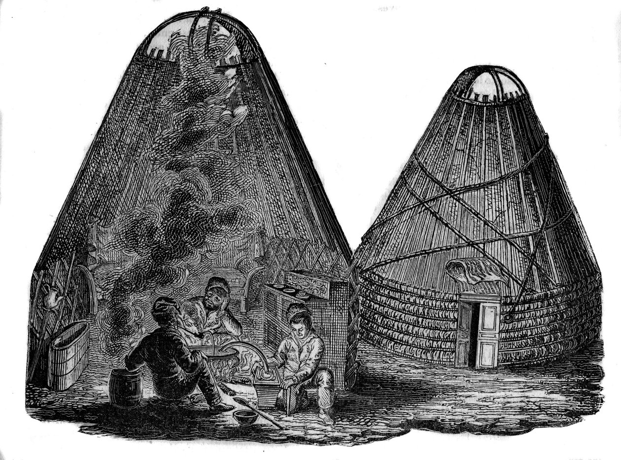 Kalmücken (Westmongolen) vor ihrem Zelt. von Unknown artist