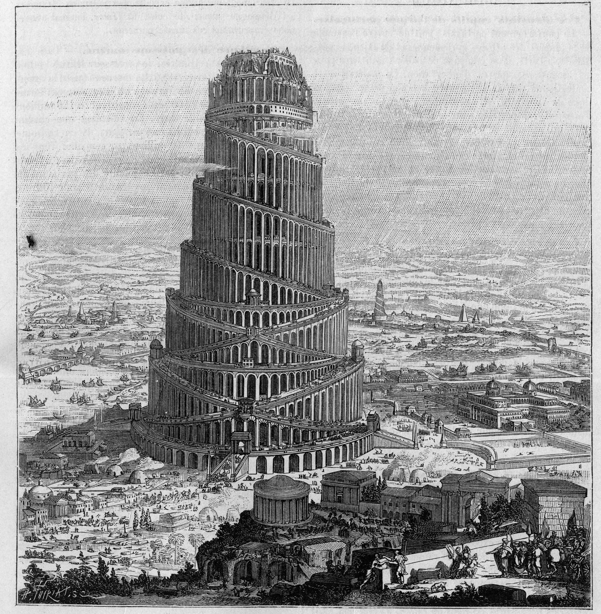 Der Turm von Babel, nach Pater Kircher - (Reduzierte Gravur von „Turris Babel“) von Unknown artist