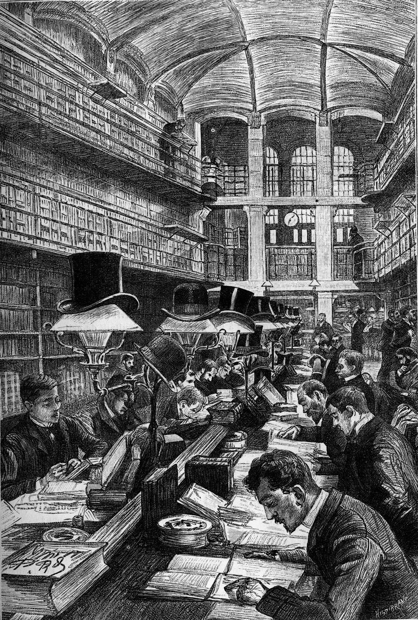 Die Bibliothek Cujas der Rechtsfakultät von Paris, Gravur im Journal „La jeunesse“ von Unknown artist