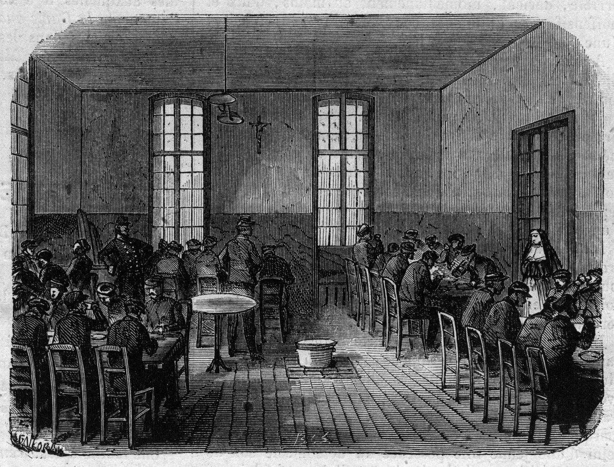 Das Asyl Sainte-Anne in Paris: der Speisesaal - Kupferstich in „Le Journal Illustré“ von Unknown artist