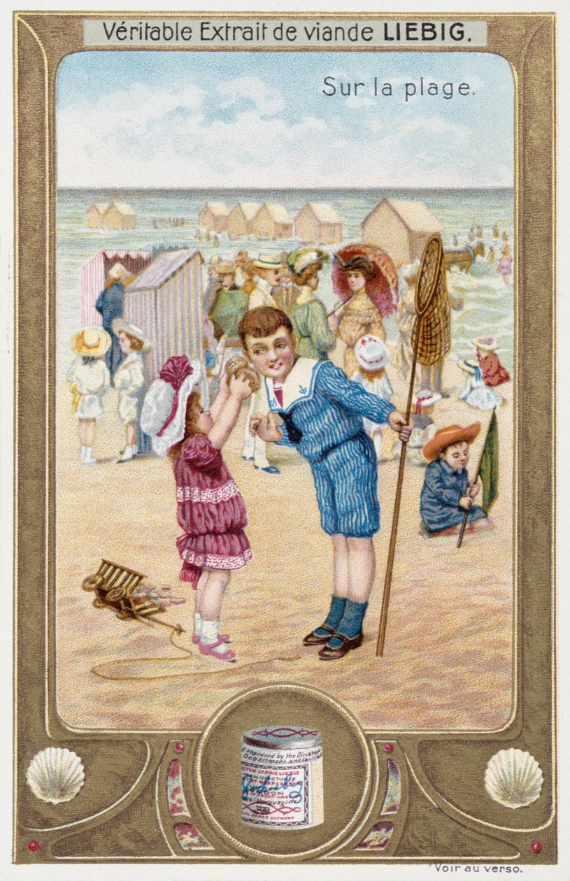 Leibig-Karte, die französische Kinder am Strand zeigt, 1890 von Unknown artist