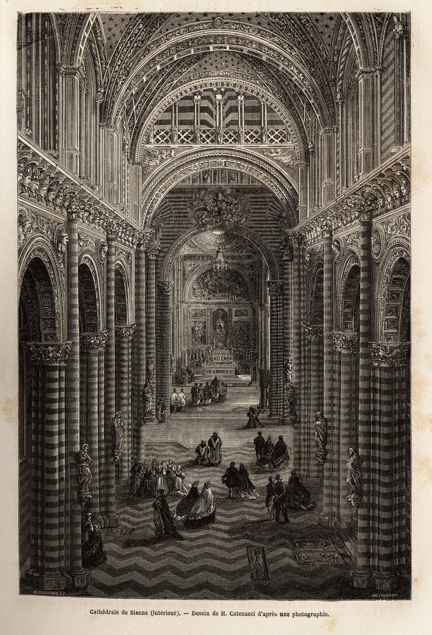 Das Innere der Kathedrale von Siena, Gravur zur Illustration einer Reise nach Siena (Italien) im Jahr 1865, in „Le tour du monde, nouveau journal des voyages“ veröffentlicht unter der Leitung von Edouard Charton von Unknown artist