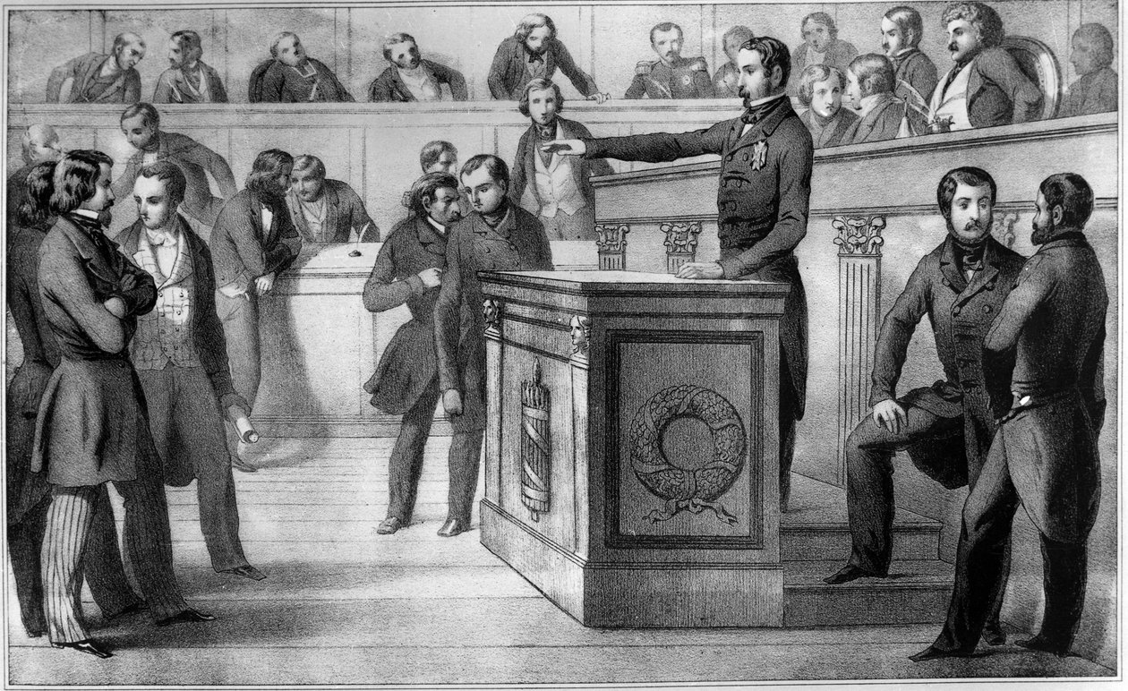 Louis-Napoleon (Napoleon III.) schwört am 20. Dezember 1848 der Republik Treue - Eid von Louis Napoleon III. (Louis-Napoleon), der offiziell zum Präsidenten der Republik erklärt wurde, in der Nationalversammlung am 20. Dezember 1848. Er schwört, „der Repub von Unknown artist