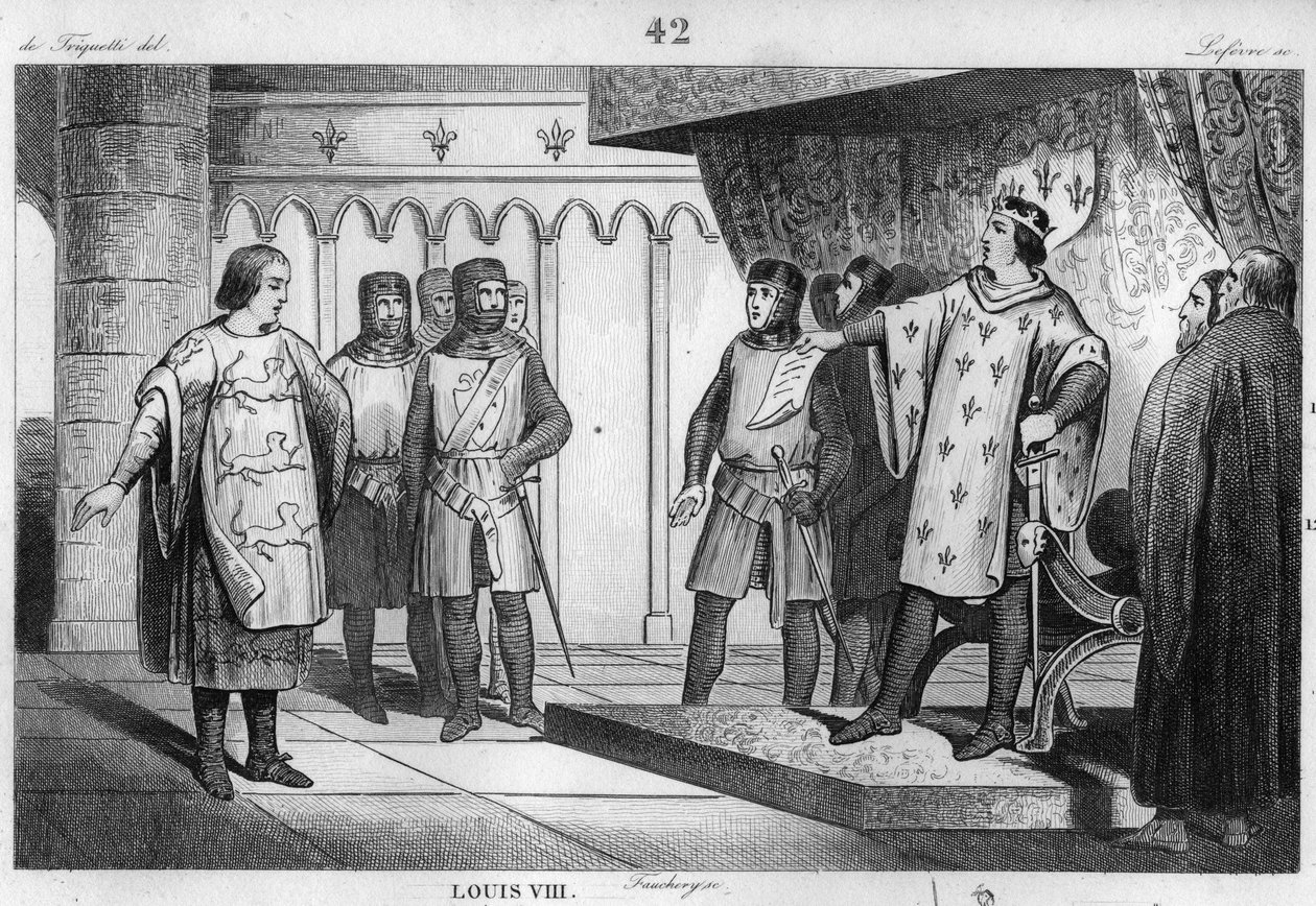 Ludwig VIII. (1187-1226) der Löwe empfängt einen Gesandten seines Feindes Heinrich III. (1207-72) von England - Ludwig VIII. genannt „Der Löwe“ (1187-1226), Dynastie der Kapetinger, antwortet stolz und fest auf einen Gesandten des Königs von England Heinri von Unknown artist
