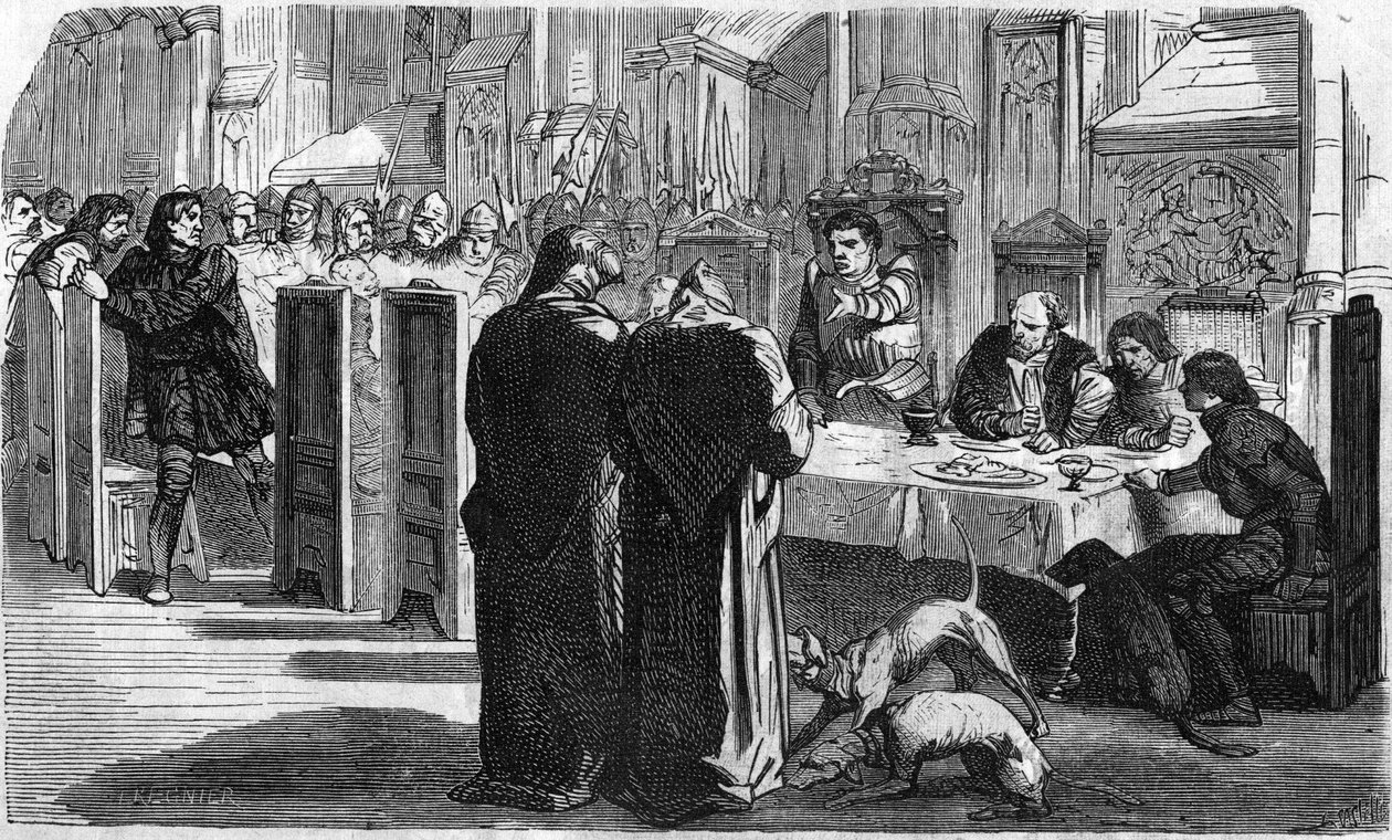Louis de la Trémoille und seine Gefangenen nach der Schlacht von Saint-Aubin-du-Cormier (1488). Gravur aus dem 19. Jahrhundert. von Unknown artist