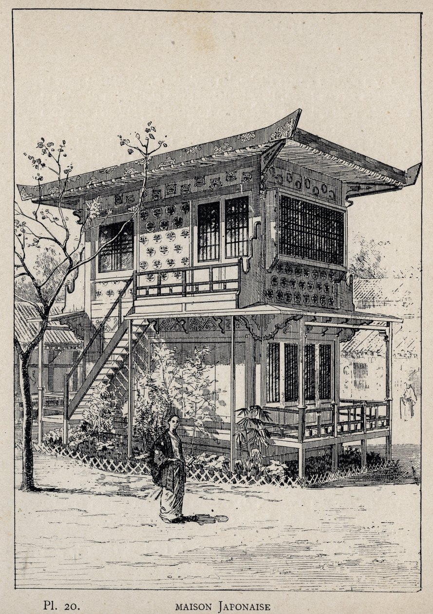 Japanisches Haus - Gravur von 1889 in „Histoire de habitation humaine à l