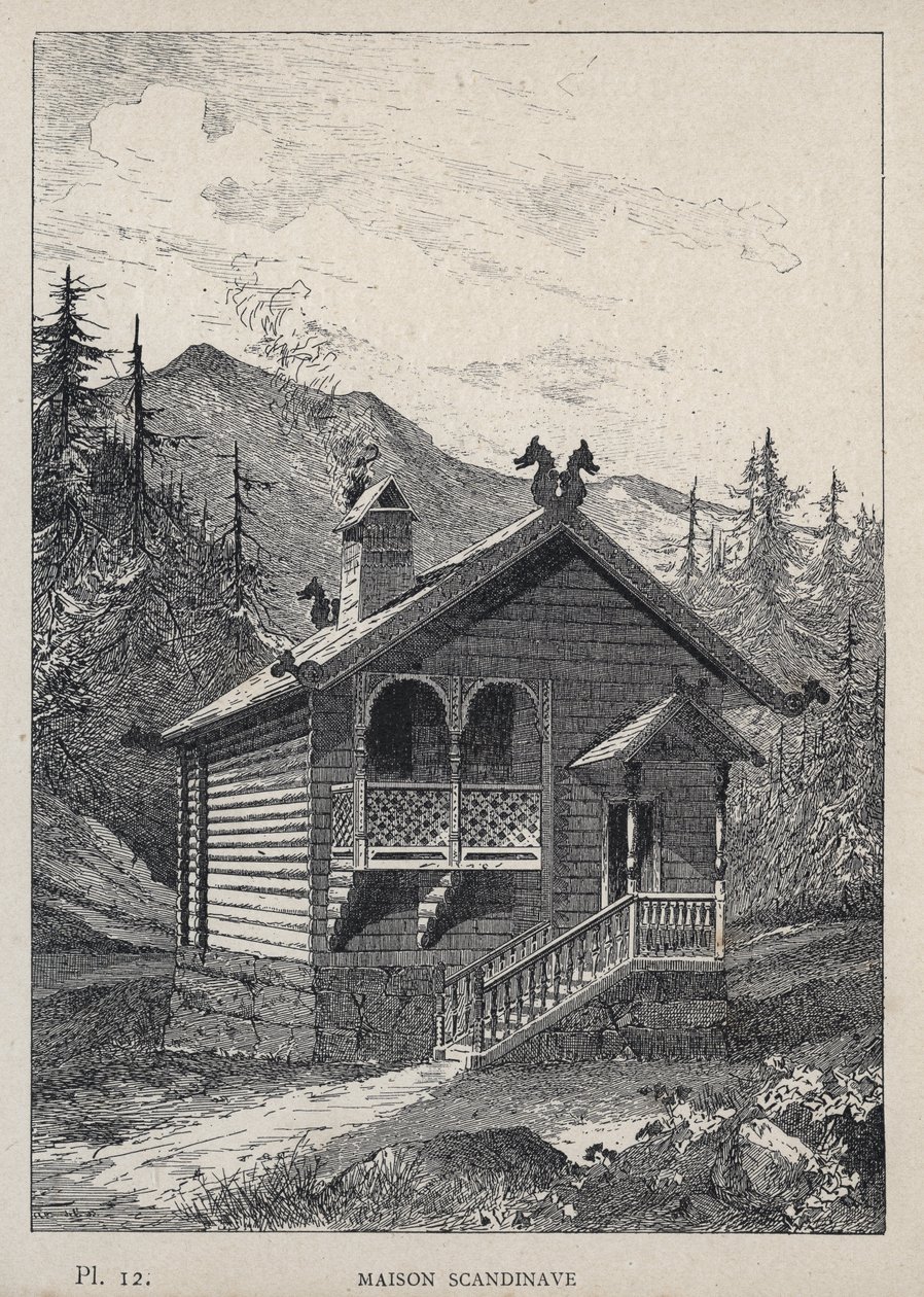 Skandinavisches Haus - Gravur von 1889 in 
