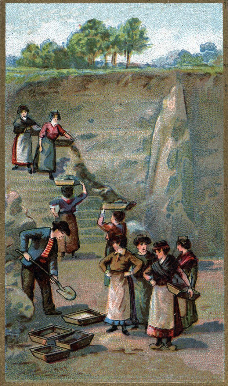 Herstellung von Porzellan, Kaolin-Steinbruch. Chromolithografie aus dem späten 19. Jahrhundert von Unknown artist