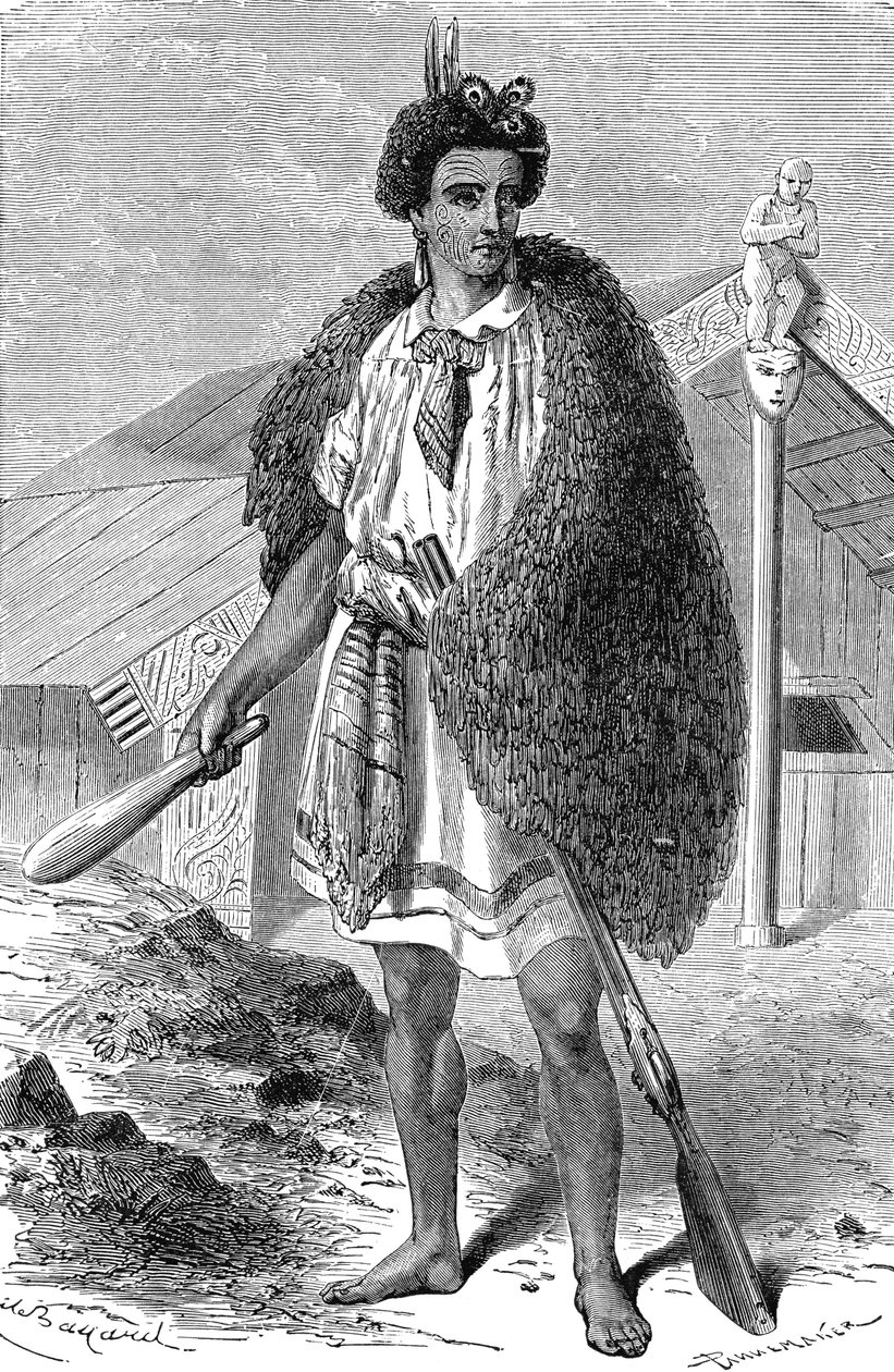 Maori-Chef in der Nähe von Auckland, Neuseeland. Gravur 1885 von Unknown artist