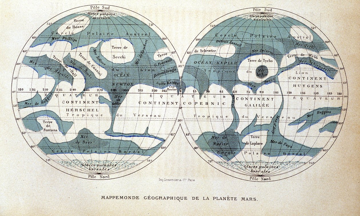 Karte des Planeten Mars - in „Populäre Astronomie“ von Camille Flammarion, ed. Marpon & Flammarion von Unknown artist