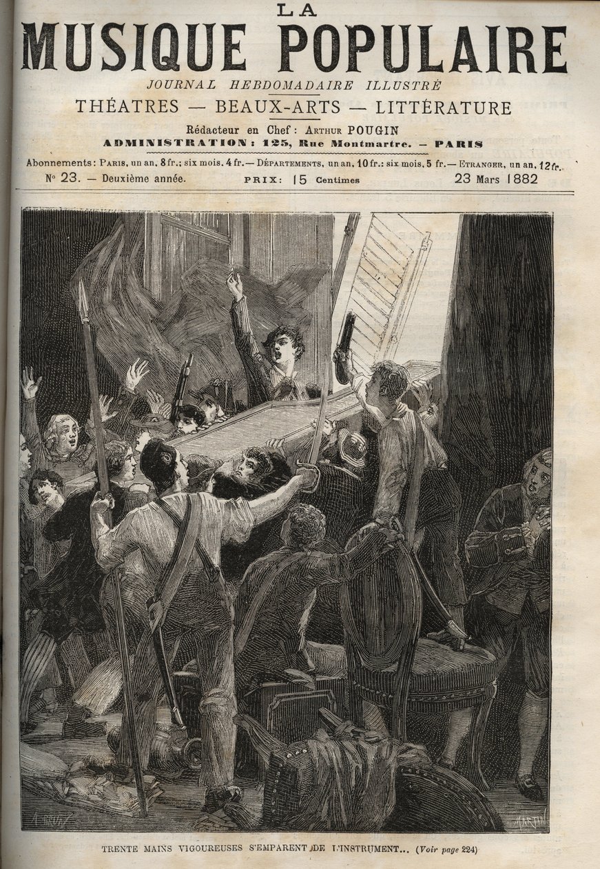 Das Cembalo von Marie-Antoinette - Geschichte von 1834 „Dreißig kräftige Hände ergreifen das Instrument...“ unter den entsetzten Augen des Stimmers der Königin, rechts. von Unknown artist