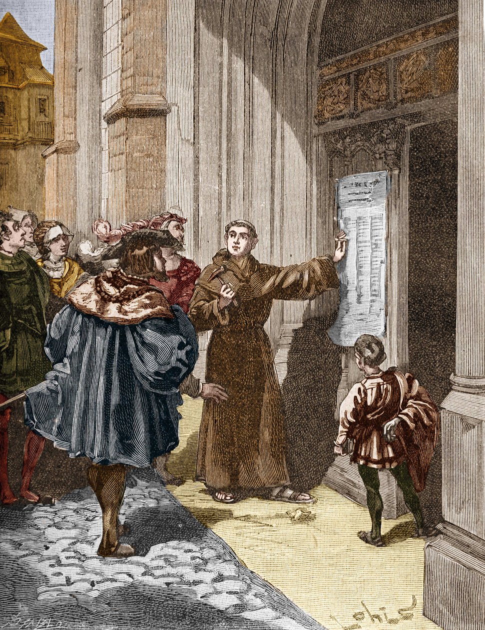 Martin Luther (1483-1546) hängt seine 95 Thesen in Wittenberg an von Unknown artist