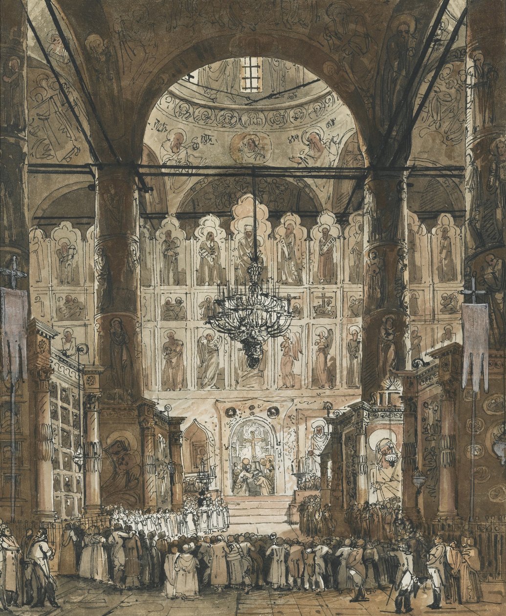 Messe in der Kathedrale der Entschlafung im Kreml in Moskau, Russland von Unknown artist