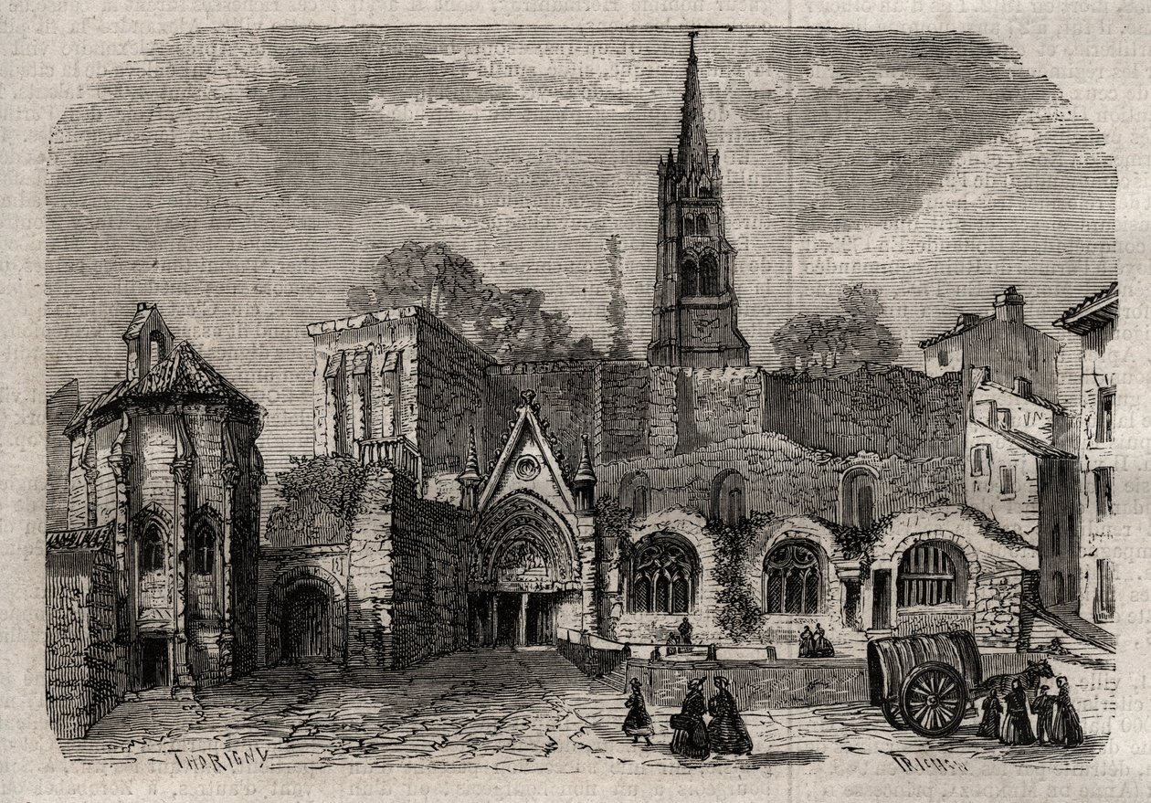 Monolithische Kirche in Saint-Emilion - Kirche monolithe von Saint Emilion in Gironde - Gravur in „Dictionnaire populaire illustré“ - 1864 - von Joseph Decembre und Edmond Allonier von Unknown artist