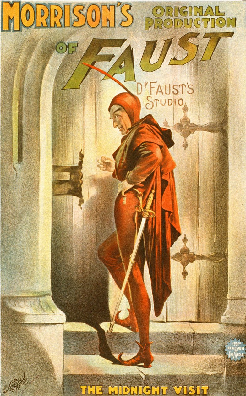 Morrisons Originalproduktion von Faust: der Mitternachtsbesuch - Plakat für ein Theaterstück: Illustration von Fausts Besuch von Unknown artist